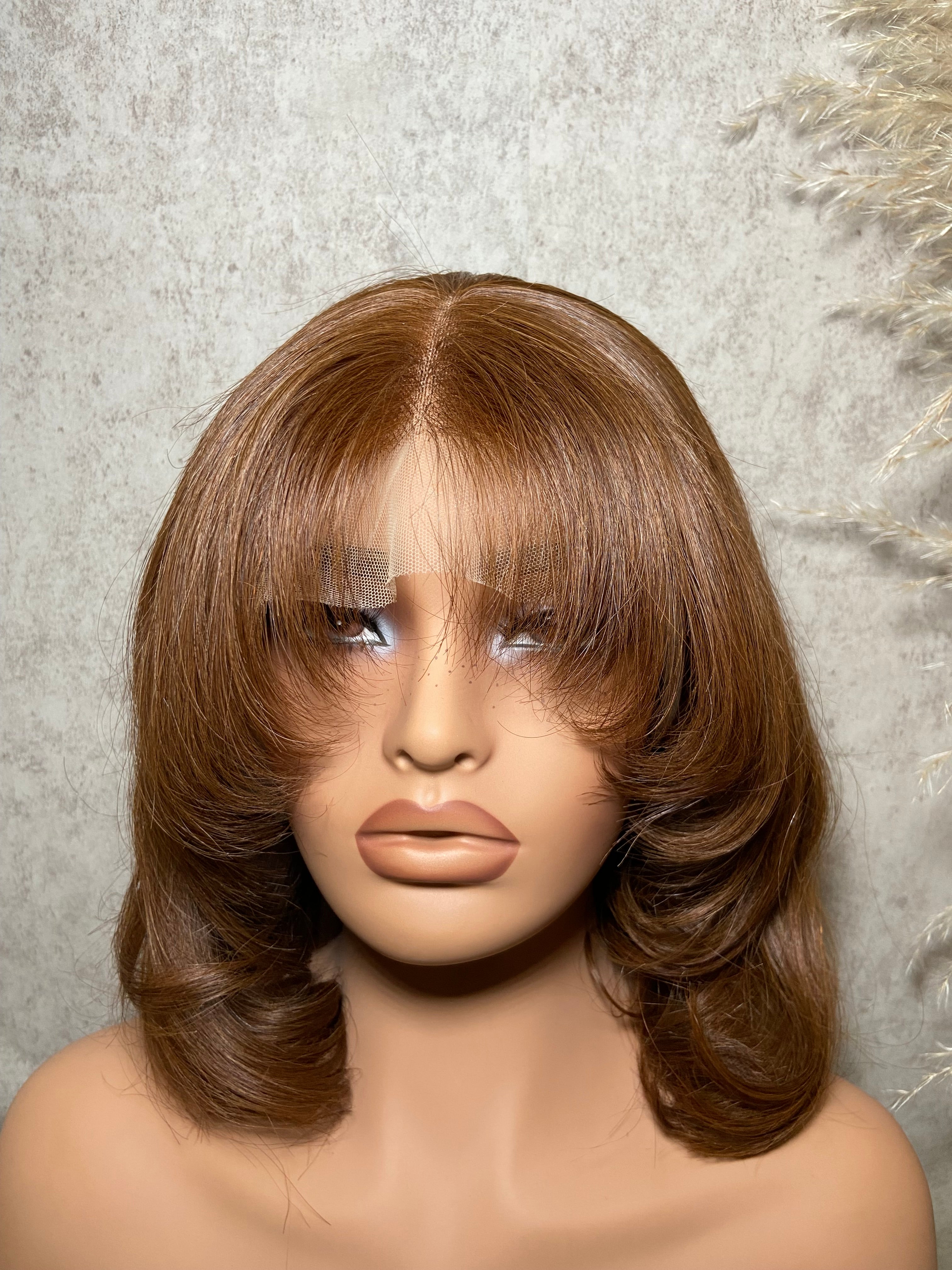 ELLA | Lace Front Wig 13x4 | Human Hair | Brown | Layered Curtain Bangs