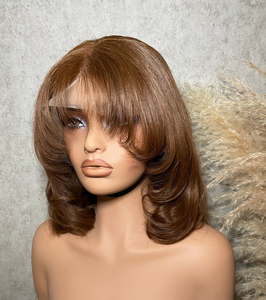 ELLA | Lace Front Wig 13x4 | Human Hair | Brown | Layered Curtain Bangs