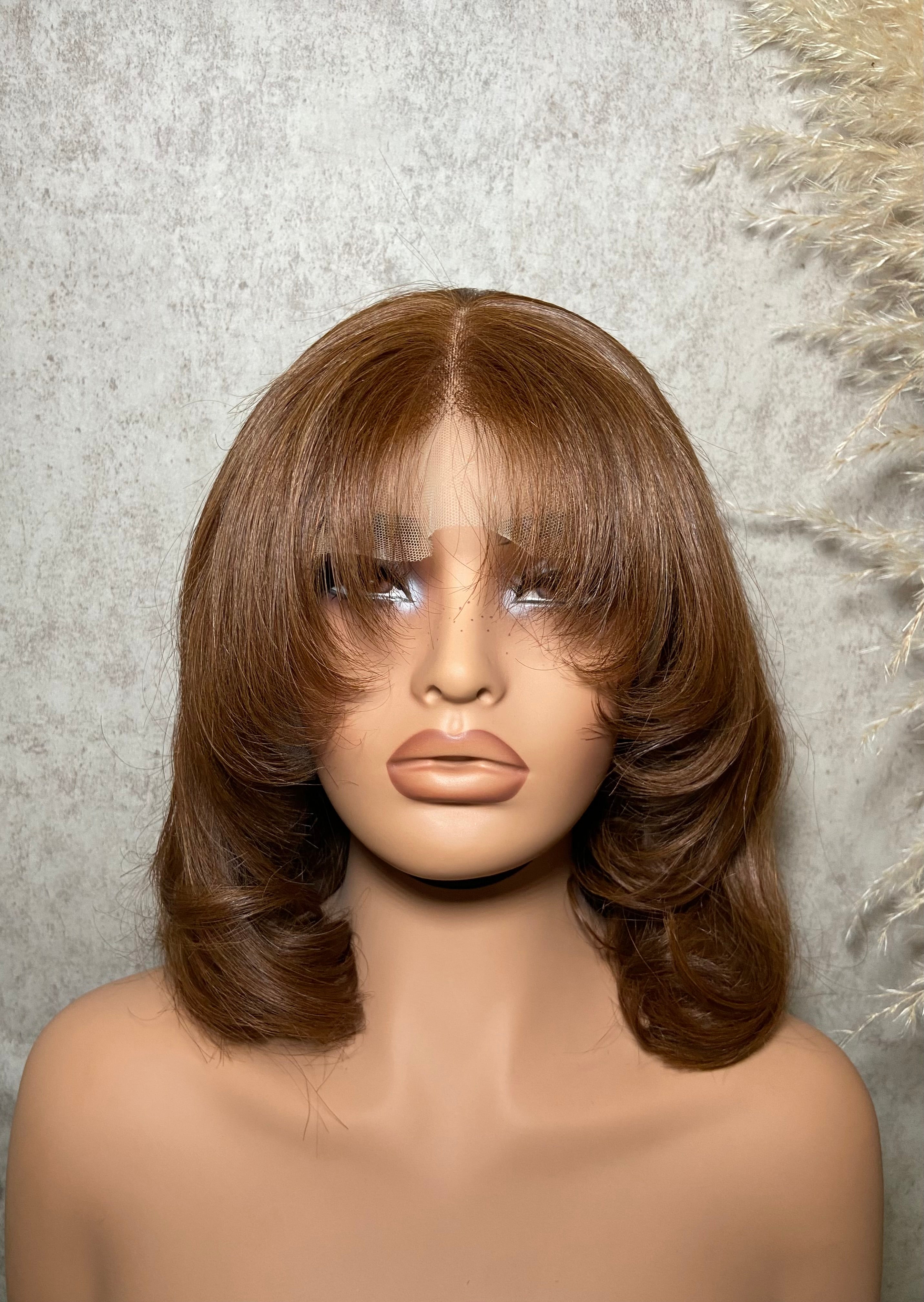 ELLA | Lace Front Wig 13x4 | Human Hair | Brown | Layered Curtain Bangs