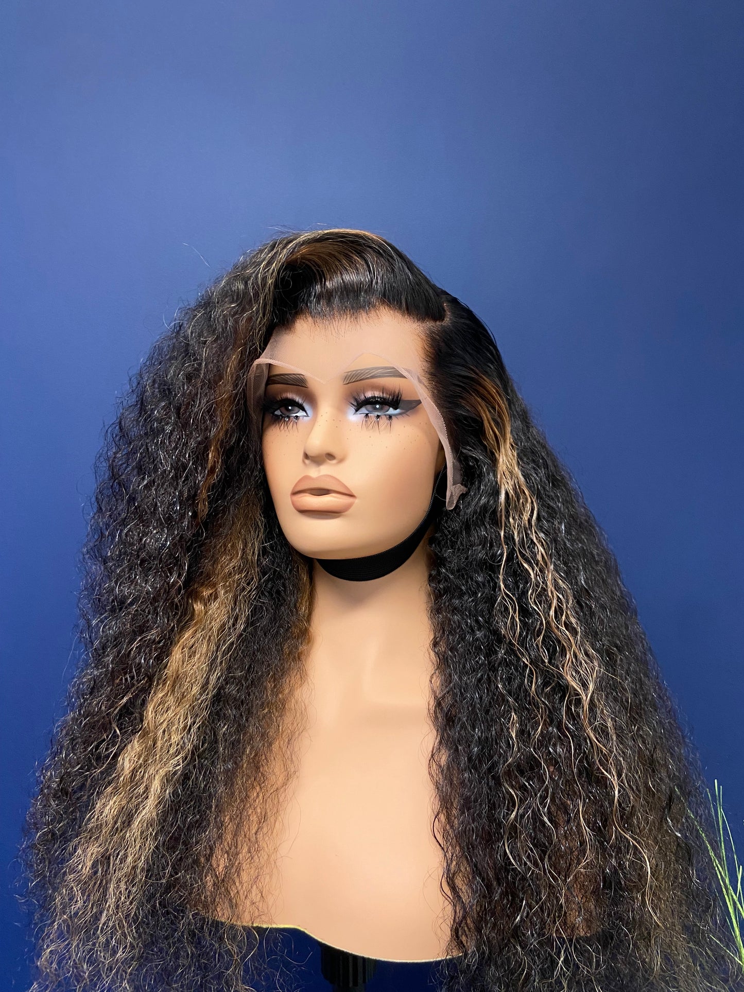 AMEERAH | Blonde Highlights Lace Frontal Wig 24” | Curly Virgin Hair