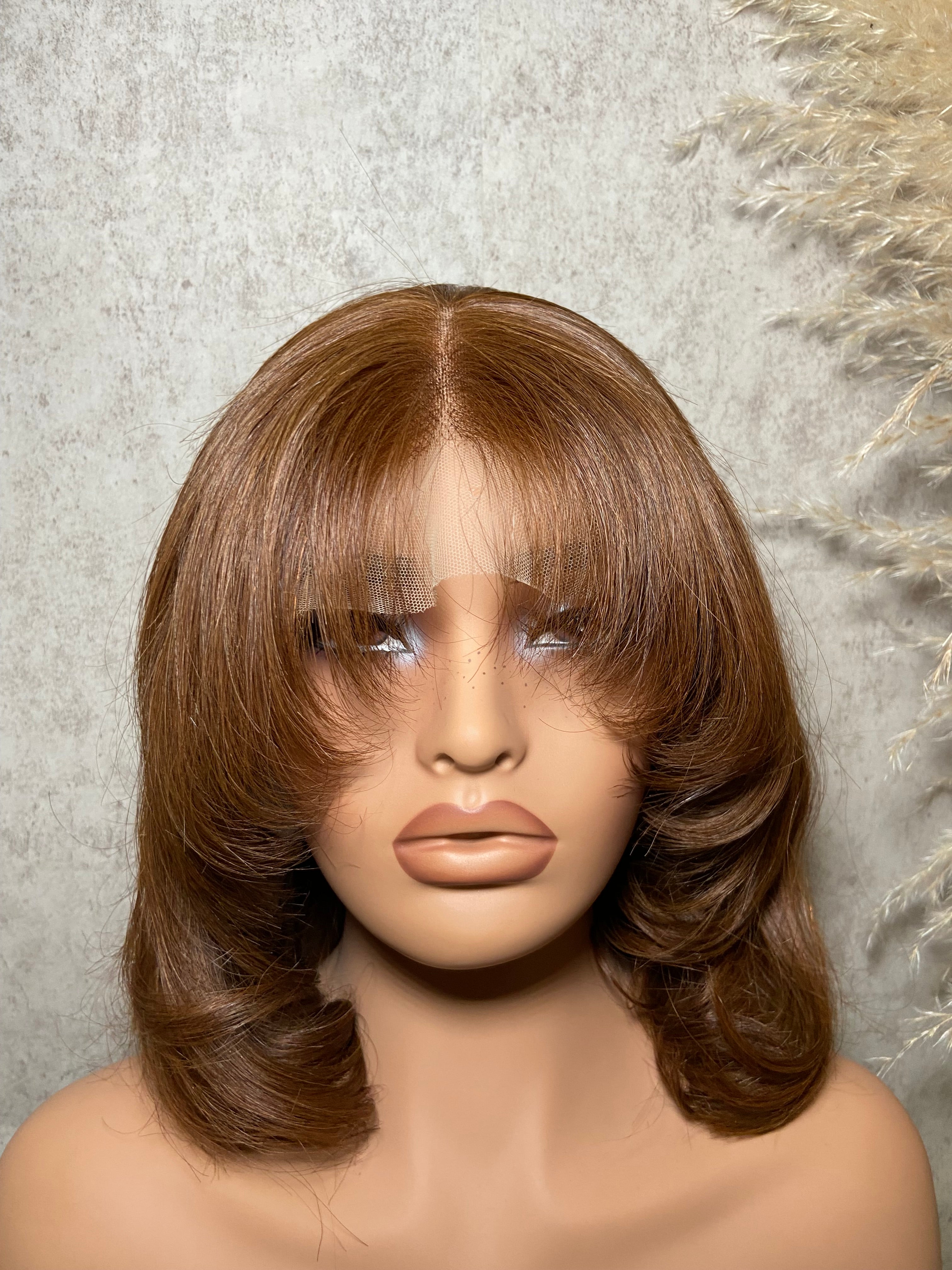ELLA | Lace Front Wig 13x4 | Human Hair | Brown | Layered Curtain Bangs