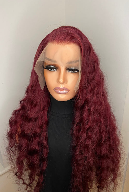 ROSIE | Loose Deep Wave Wig | 13x4 Full Frontal | Burgundy | 100% Human Hair | PRE-ORDER