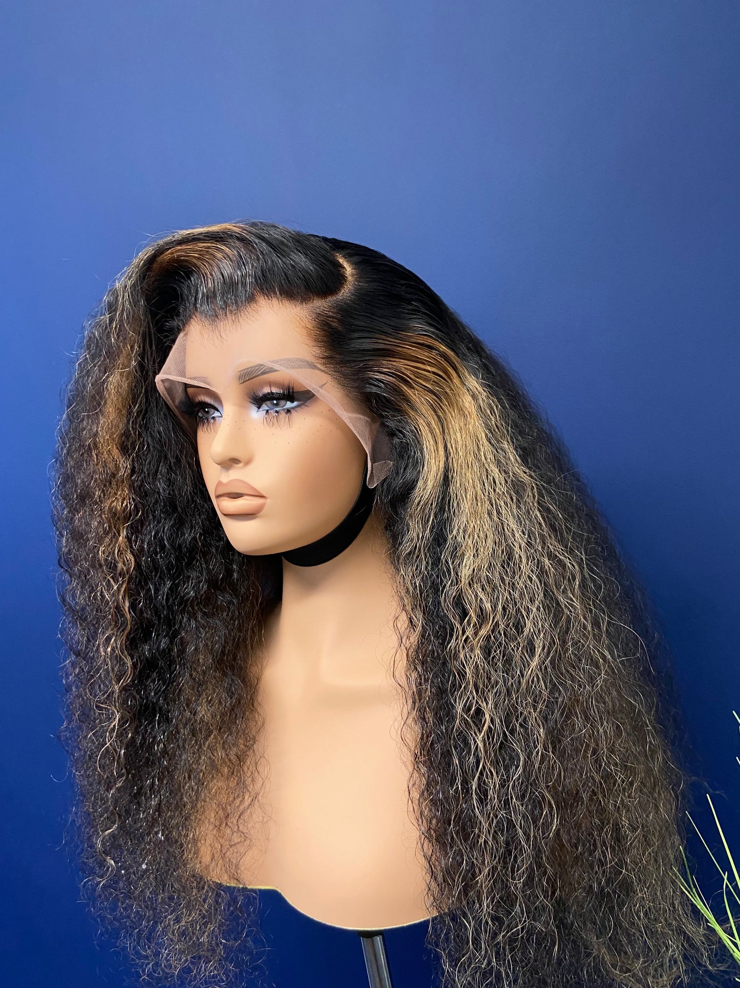 AMEERAH | Blonde Highlights Lace Frontal Wig 24” | Curly Virgin Hair