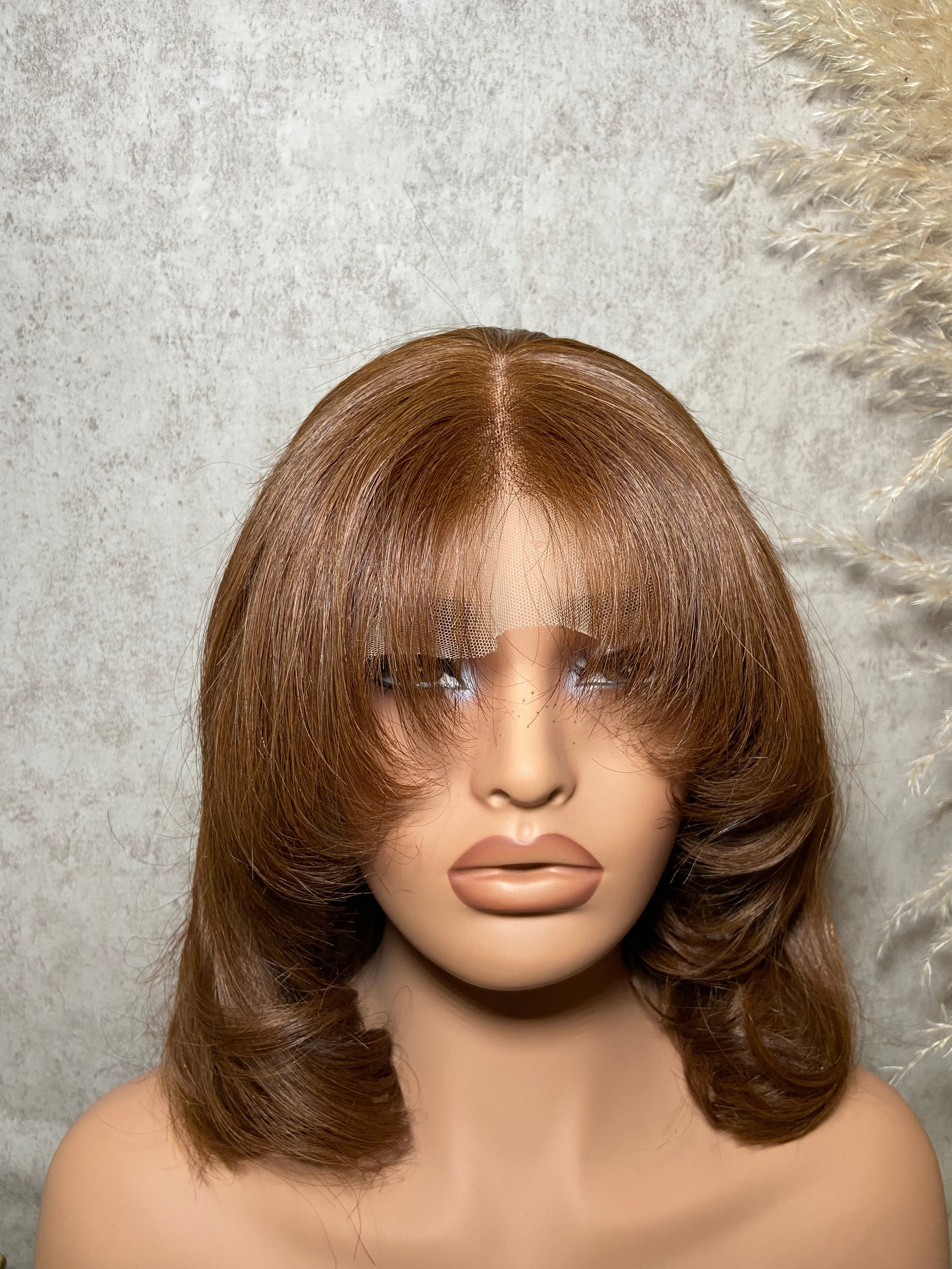 ELLA | Lace Front Wig 13x4 | Human Hair | Brown | Layered Curtain Bangs