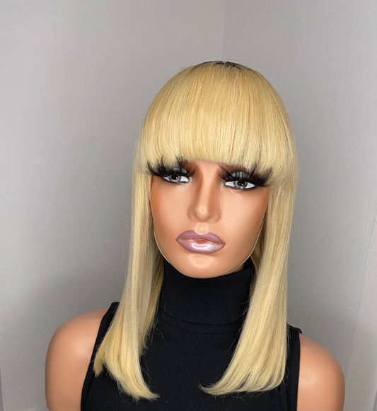 VIVIAN | Blonde Fringe Wig | Dark Roots | 100% Human Hair | PRE ORDER ONLY