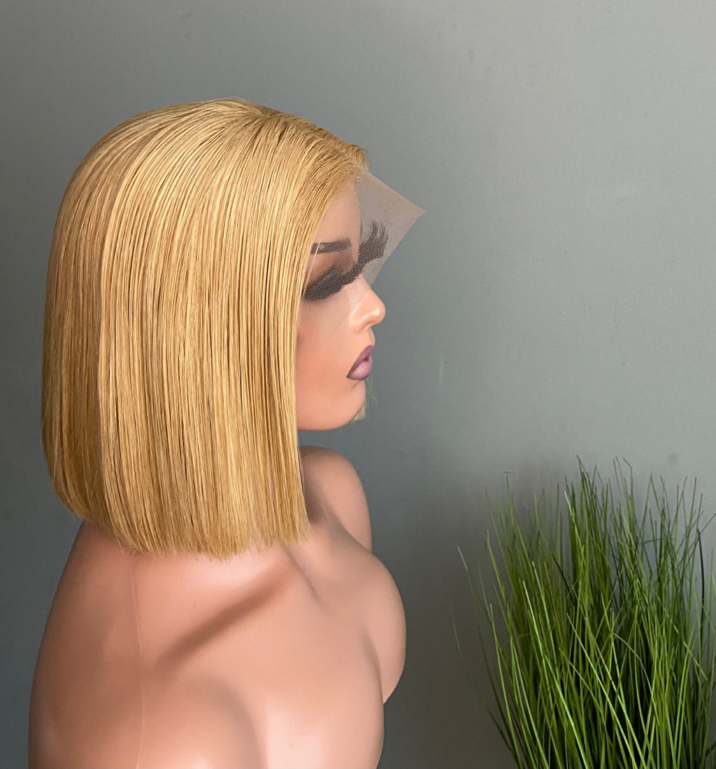 Lace Front Wig | 10” Straight Blonde Bob | 100% Real Human Hair | Bob Cut