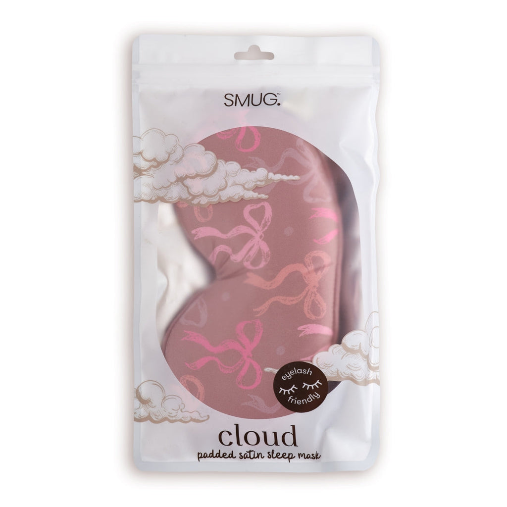 Cloud Padded Satin Sleep Mask - Mocha Bows Print