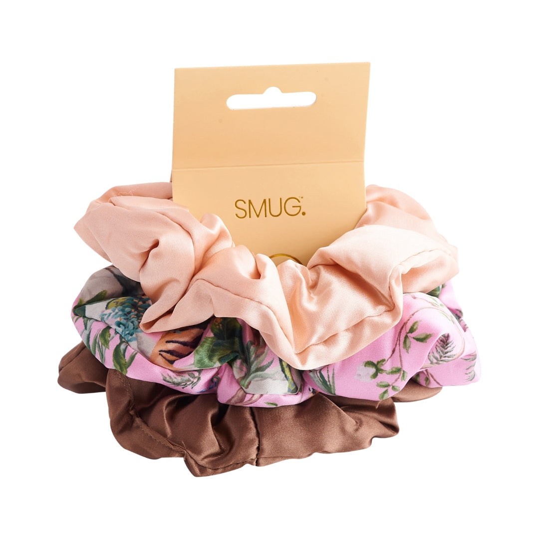 Cloud Satin Hair Scrunchie Set (set of 3) - Caramel Tiger