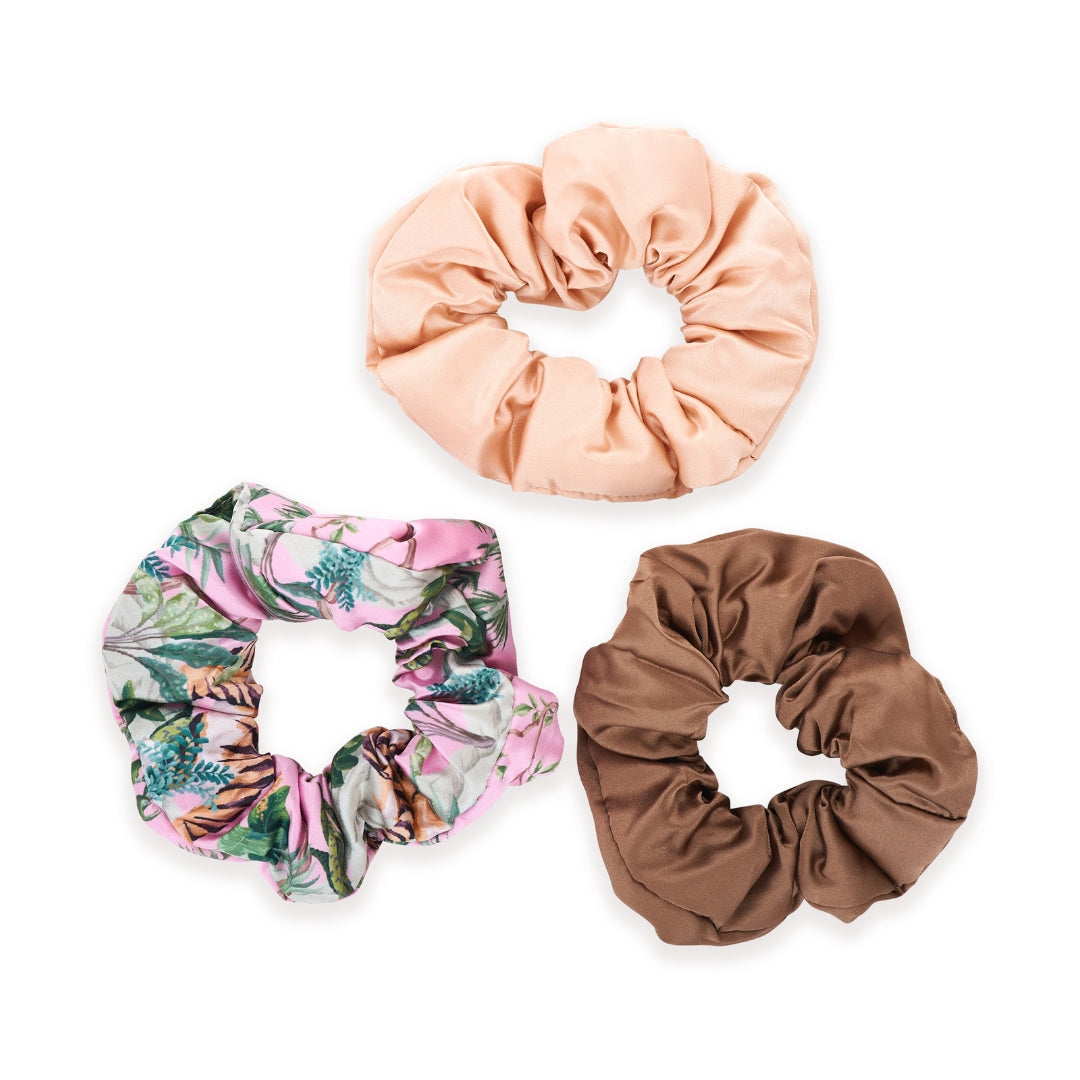 Cloud Satin Hair Scrunchie Set (set of 3) - Caramel Tiger